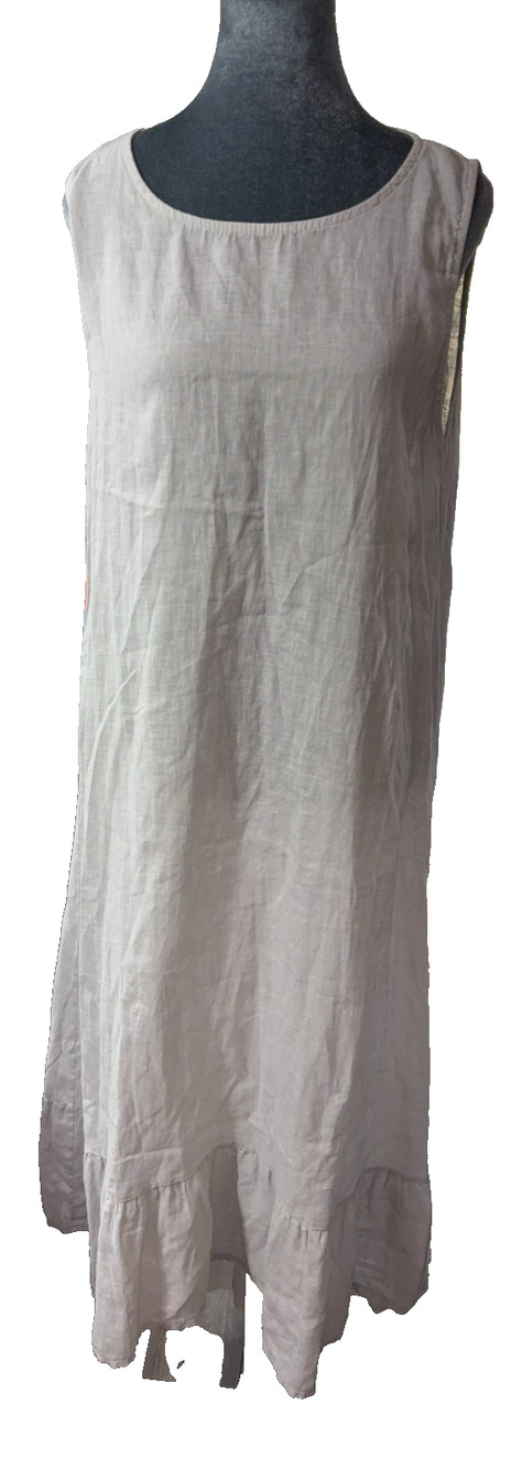Terzo Millennio Linen Maxi Dress M Gray Ruffle Hem Made in Italy Lagenlook